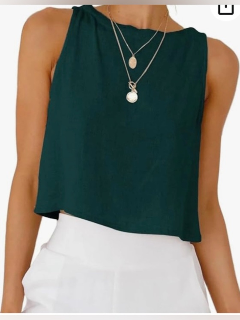 NEW Bohme Emerald Green Button Back Crop Tank Top Sleeveless Sz L Casual Summer